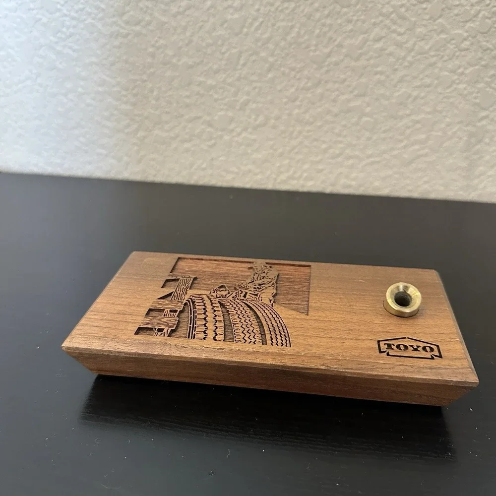 Toyo Tires Vtg LASERCRAFT Laser Engraved Desk Pen Holder Solid American Walnut